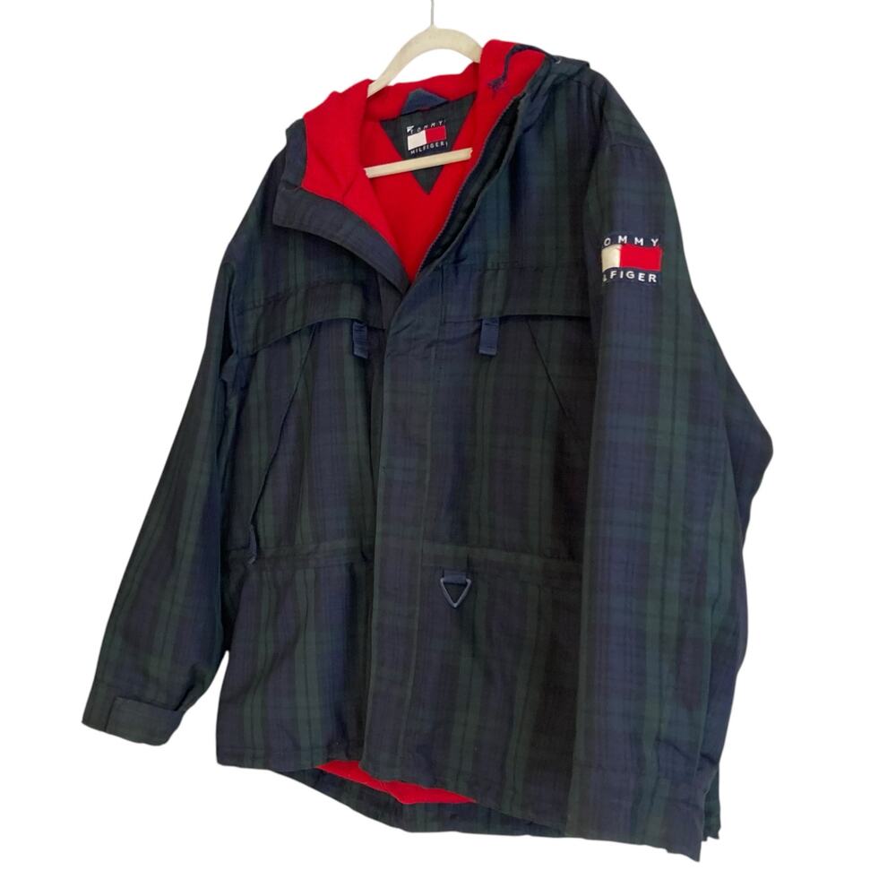 Vintage Y2K Tommy Hilfiger Plaid Hooded Jacket Preppy Sport Sz Large - Picture 12 of 16